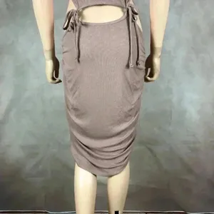 Taupe Cut Out Waist Midi Dress Size Large thumbnail 15