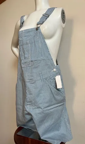AMI vintage railroad overall Light Blue and White Pinstripe Short Overalls thumbnail 1