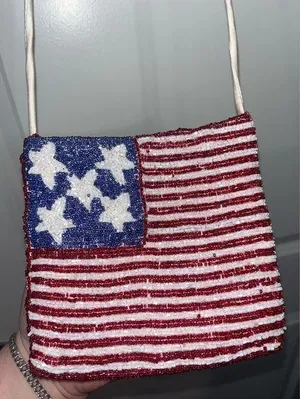 Vintage Unbranded Beaded American Flag All-American Core Chic Crossbody Bag thumbnail 1