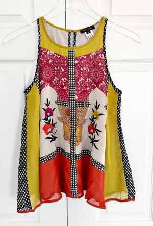 Vineet Bahl Anthropologie Jardin Printed Embroidered Swing Tank thumbnail 1