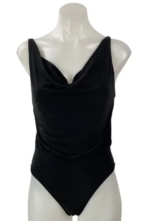 Zara Womens Black Sleeveless Draped Cowl Neck Swimwear One Piece Bodysuit Top S thumbnail 1
