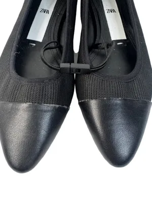 Zara Black Pointed Toe Knit Ballet Flats with Cap Toe thumbnail 3