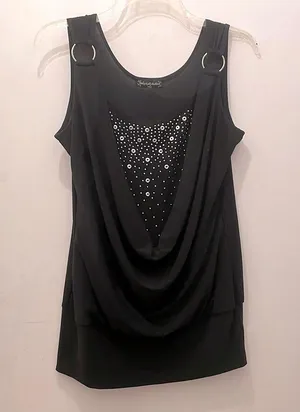 Hailey Kelly Fashion black tank top with silver studs Y2k fashion vintage thumbnail 1