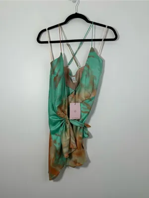 Hello Molly Starts With A Kiss Wrap Dress Orange Aqua Size 4/S NEW NWT Tie Dye thumbnail 3