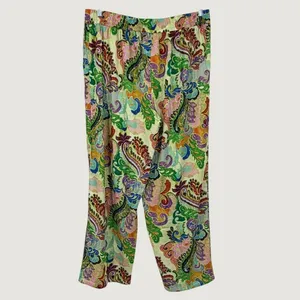 Susan‎ Graver Paisley Print Wide Leg Elastic Waist Pants Multi-Color Tropical L thumbnail 2