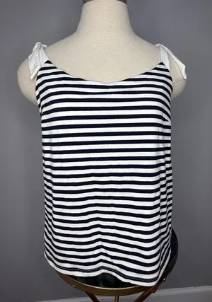 J. Crew Navy and White Striped Tie-Shoulder Tank thumbnail 1