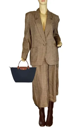 Vintage 1980'S Jh Collectibles Brown, Tan & Blue Plaid Wool Blend Skirt Set (8) thumbnail 1