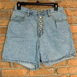 Vintage Bugle Boy Shorts Womens‎ 8 Blue High Waist Denim Button Fly Light Wash thumbnail 1
