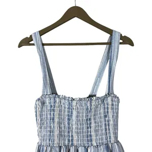 American Eagle Smocked Striped Linen Blend Mini Dress Blue White Boho Size S thumbnail 2