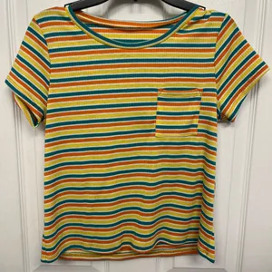Blue orange yellow white striped shirt thumbnail 1