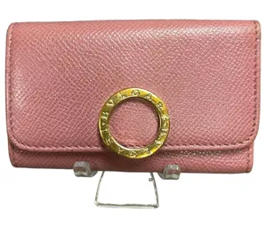 BVLGARI Bulgari Key Holder Grain Calf Leather Pink Red Series Gold Hardware EUC thumbnail 1