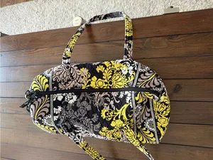 Vera Bradley Large Duffle Overnight Bag Baroque Print Yellow Black Retired thumbnail 10