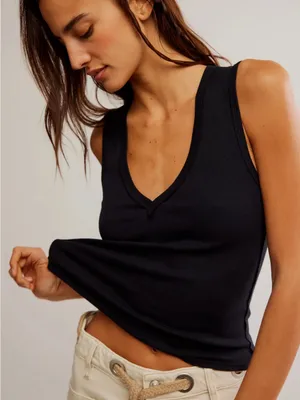 Free People Neria Rib Tank - Black thumbnail 1