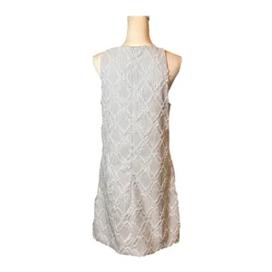 THML Womens Sleeveless Dress Medium Blue White Stripe Textured Shift‎ Midi thumbnail 2