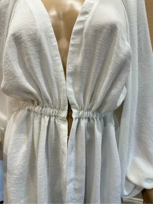 ASOS white solid v neck ballon sleeve blouse. Elastic waist. Size 6 thumbnail 2