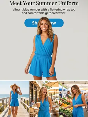 Zenana Sleeveless Blue Flowy Romper thumbnail 4