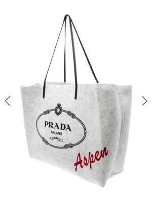 Prada White Felt Tote with Black Logo and Red Script thumbnail 2