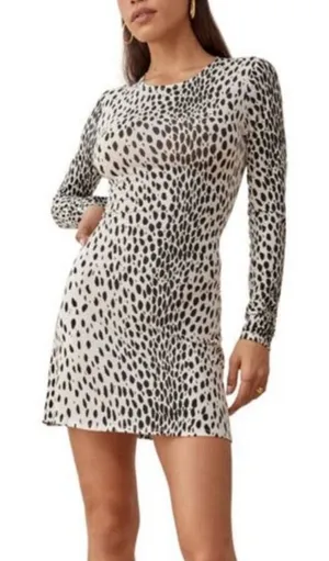 Reformation Kenmare Long Sleeve Knit Minidress In Cheetah Print New Size Medium thumbnail 1