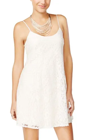 NWT Emerald Sundae Juniors Lace Slip Spaghetti Strap Dress Ivory Off White XXS thumbnail 1