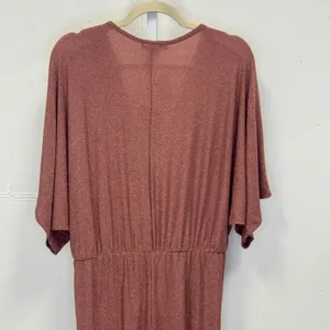 NWT Gibsonlook Rose Gold Metallic Knit V-Neck Dolman Sleeve Midi Dress‎ Stretch thumbnail 7