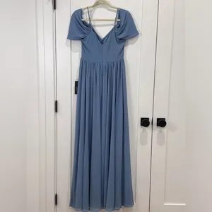 Lulus Lost In The Romance Chiffon Gown Slate Blue Small Prom Bridesmaid Formal thumbnail 6