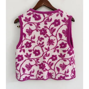 Zara Women's Purple Floral Jacquard Knit Vest Button Front Cardigan Size Med thumbnail 3