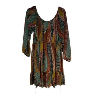 Pure Energy Boho Maxi Dress Patchwork Off‎ Long Sleeve Tiered Ruffle Size 2 thumbnail 6
