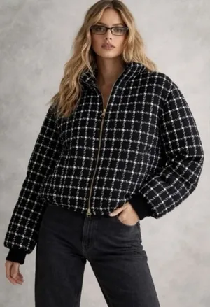 New! Jason Wu Luxe Black White Tweed Puffer Coat Old Money Jacket $395 MSRP thumbnail 1