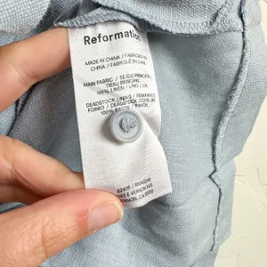 Reformation | Arella 100% Linen Collared Mini Dress in Mineral Blue thumbnail 7