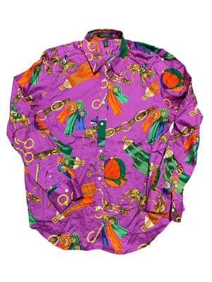 Lauren Ralph Lauren Women’s Size XL Purple Equestrian Print Button Down Shirt thumbnail 2