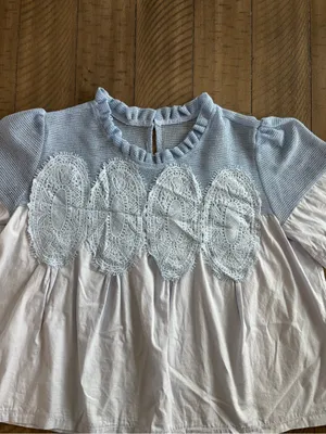 Lace Trim Short Sleeve Blouse Swing Crew Neck Ruffle Hem Blouse thumbnail 2