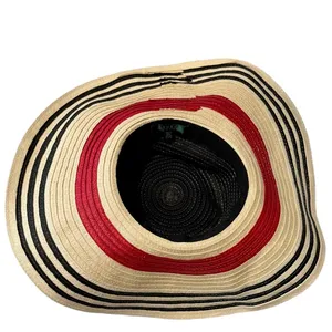 Lauren Ralph Lauren Large Black, Red, and Cream Striped Straw Hat thumbnail 4
