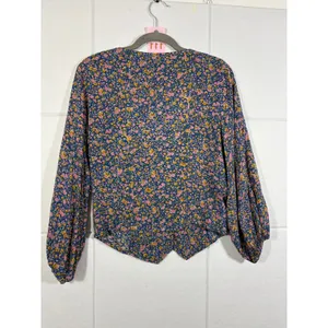 Rollas Roxanne Coast Floral Blouse Blue Multi Square Neck Blouson Sleeve Top S thumbnail 8