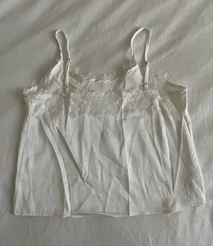 Lace Satin Cami Top White thumbnail 2