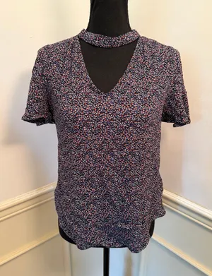 Maeve Anthropologie Blue Ditsy Floral Choker Blouse Cutout Flutter Sleeve Top thumbnail 1