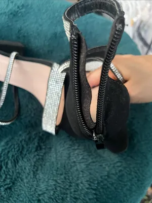 TOP Moda Black Heeled Sandals with Silver Rhinestone Straps thumbnail 4
