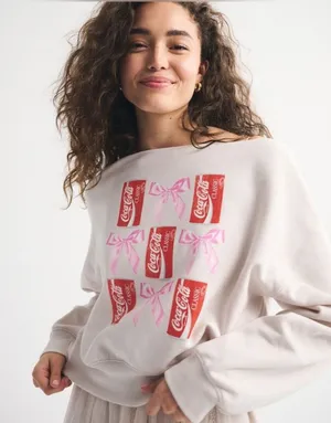 Abercrombie Coca Cola Sunday Slash Off Shoulder Sweatshirt NEW thumbnail 1