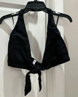 Zara Linen Tie-Front Halter Neck Crop Top thumbnail 1