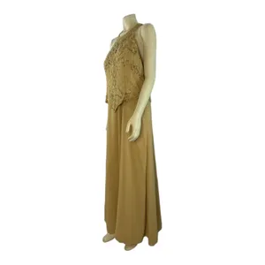 1990s Miss New York Gold Beaded Formal Gown Set Cutout Maxi L-XL thumbnail 10