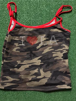 Edikted Camo Tank Top with Red Trim and Rhinestone "I ♥ LA" thumbnail 1