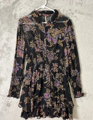 Free People Black Floral Mini Dress Boho Indie Sleaze Witchy‎ Romantic Grunge SM thumbnail 1