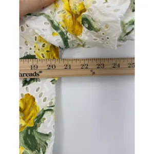 Chico’s Floral Eyelet Button-Front Puff Sleeve Blouse White Yellow Size 1 (US 8) thumbnail 8