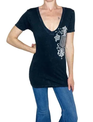 Vintage Y2K Affliction Live Fast Black Gem Rhinestone Cross Printed Tee thumbnail 1