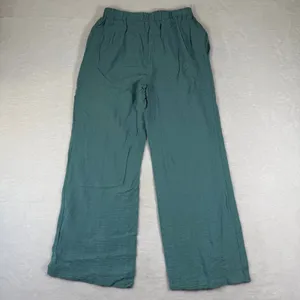 Happily Grey Teal‎ Green Wide Leg Textured Elastic Waist Pants Small thumbnail 9