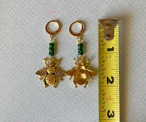 Handmade antique gold color BEE retro vintage boho chic aesthetic style dangle earrings✨ thumbnail 3