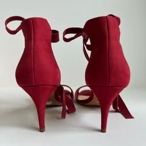 Anthropologie Schutz Tilan Red Suede Ankle Tie Stiletto Heels Women's Size 9 thumbnail 6