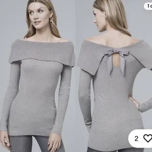 White House | Black Market Bow Back Silver Metallic Sweater Size XS thumbnail 2