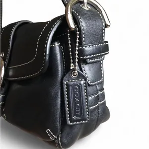 Black Leather Shoulder Bag with Buckle Detail thumbnail 5