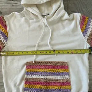 Alice + Olivia Nisa crochet sleeve pocket hoodie sweatshirt Sz XS off white thumbnail 9