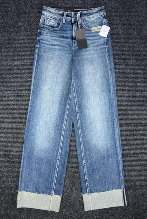 Buckle Black NWT Fit 35 Wide Leg Stretch Cuffed Jeans 26x32 High Rise BBW1388R thumbnail 1